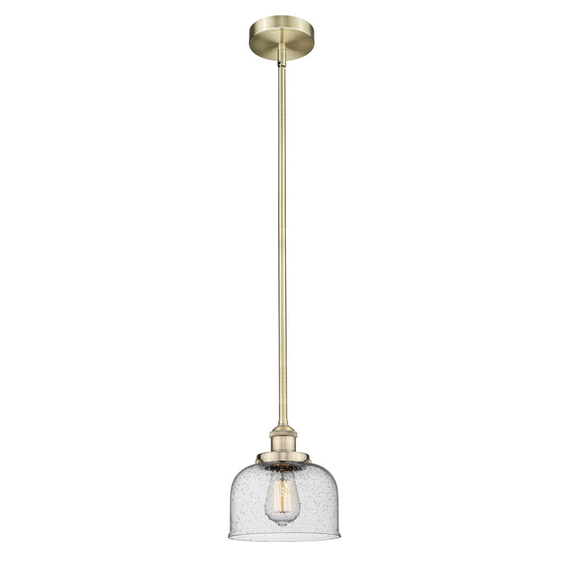 Innovations Bell 8in 1-Light Mini Pendant | Industrial Antique Brass and Seedy Glass | Kitchen Island | 7.75 x 7.75 x 8.25 in | Model 616-1SH-AB-G74