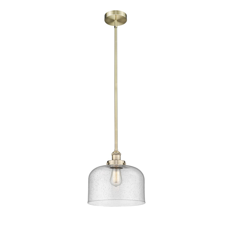 Innovations Bell 12in 1-Light Mini Pendant | Industrial Antique Brass Steel and Seedy Glass | Kitchen Island | 11.5 x 11.5 x | Model 616-1SH-AB-G74-L