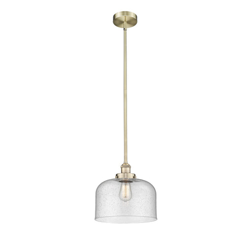 Innovations Bell 11.5in 1-Light Mini Pendant | Industrial Antique Brass Steel and Seedy Glass | Kitchen Island | 11.5 x 11.5 | Model 616-1SH-AB-G74-L-LED