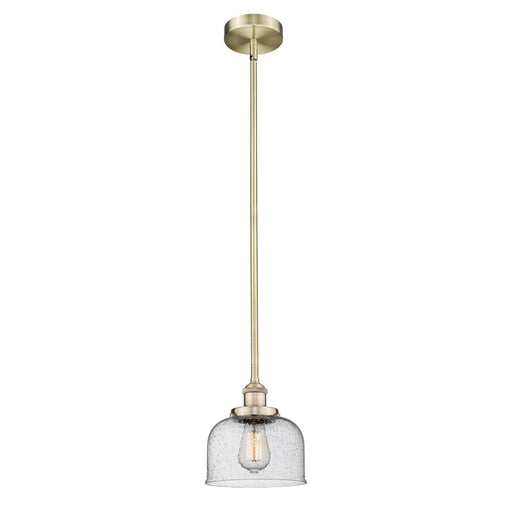 Innovations Bell 8in 1-Light Mini Pendant | Industrial Antique Brass Steel and Seedy Glass | Kitchen Island & Dining Room | Model 616-1SH-AB-G74-LED