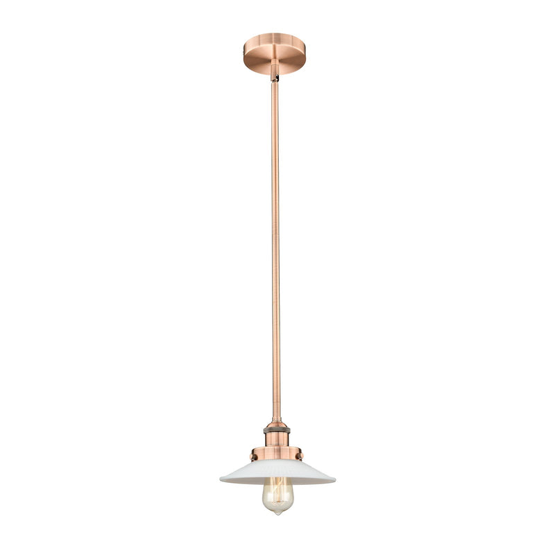 Innovations Halophane 9in 1-Light Mini Pendant | Industrial Antique Copper and Matte White Frosted Glass | Kitchen Island & Dining | Model 616-1SH-AC-G1