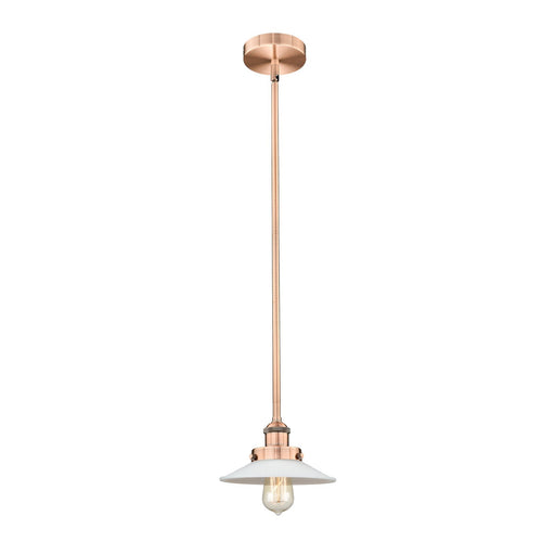 Innovations Halophane 9in 1-Light Mini Pendant | Industrial Antique Copper Steel and Matte White Frosted Glass | Kitchen Island | Model 616-1SH-AC-G1-LED