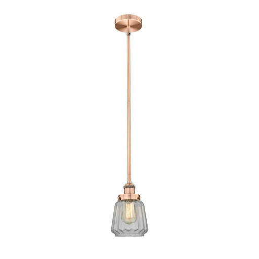 Innovations Lighting Chatham 7in 1-Light Mini Pendant | Art Deco Antique Copper Steel and Clear Ribbed Glass | Kitchen Island | Model 616-1SH-AC-G142-LED