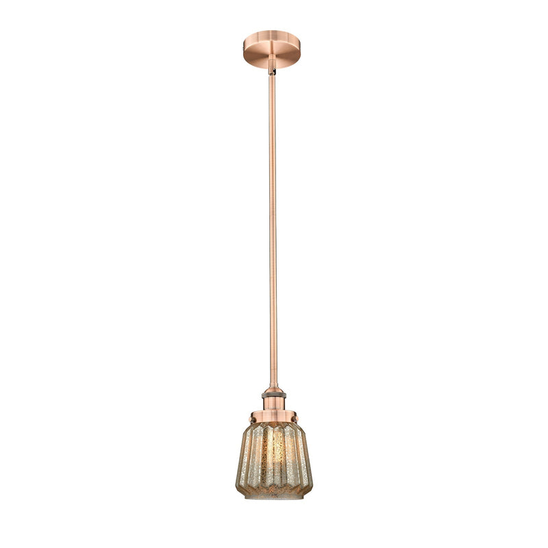 Innovations Chatham 7in 1-Light Mini Pendant | Art Deco Antique Copper Steel and Mercury Ribbed Glass | Kitchen Island & Dining | Model 616-1SH-AC-G146
