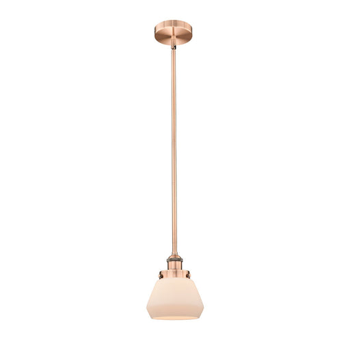 Innovations Fulton 7in 1-Light Mini Pendant | Industrial Antique Copper Steel and Matte White Frosted Glass | Kitchen Island & | Model 616-1SH-AC-G171