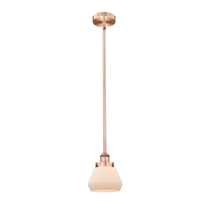 Innovations Fulton 7in 1-Light Mini Pendant | Industrial Farmhouse Antique Copper Steel and Matte White Frosted Glass | Model 616-1SH-AC-G171-LED