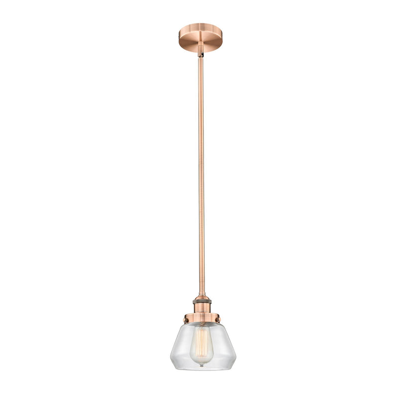 Innovations Fulton 7in 1-Light Mini Pendant | Industrial Antique Copper and Clear Glass | Kitchen Island & Dining Room | 7 x 7 | Model 616-1SH-AC-G172-LED