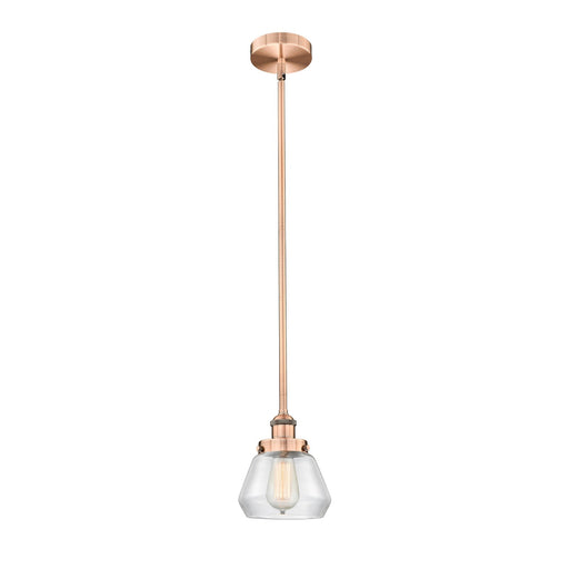 Innovations Fulton 7in 1-Light Mini Pendant | Industrial Antique Copper and Clear Glass | Kitchen Island & Dining Room | 7 x 7 | Model 616-1SH-AC-G172-LED
