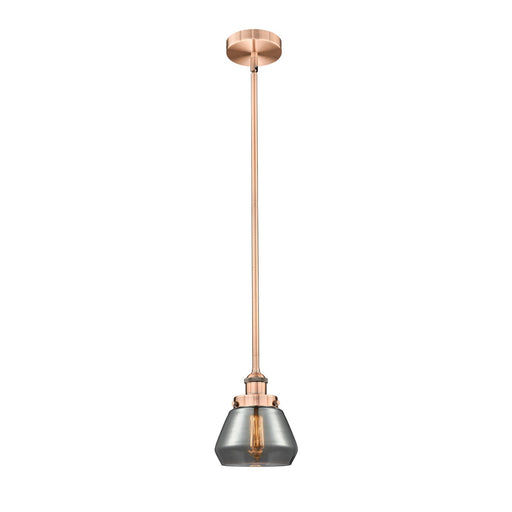 Innovations Fulton 7in 1-Light Mini Pendant | Industrial Antique Copper Steel and Light Smoke Glass | Kitchen Island & Dining Room | Model 616-1SH-AC-G173