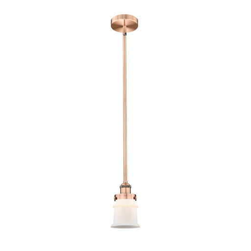 Innovations Canton 5.25in 1-Light Mini Pendant | Industrial Farmhouse Antique Copper Steel and Matte White Frosted Glass | Model 616-1SH-AC-G181S-LED