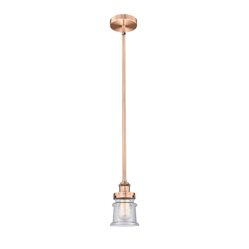 Innovations Canton 5.25in 1-Light Mini Pendant | Industrial Farmhouse Antique Copper Steel and Seedy Glass | Kitchen Island & | Model 616-1SH-AC-G184S-LED
