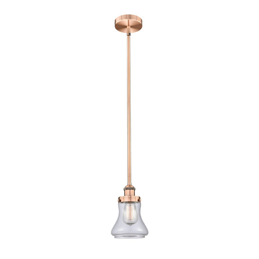 Innovations Bellmont 6in 1-Light Mini Pendant | Industrial Antique Copper Steel and Clear Glass | Kitchen Island & Breakfast | Model 616-1SH-AC-G192-LED