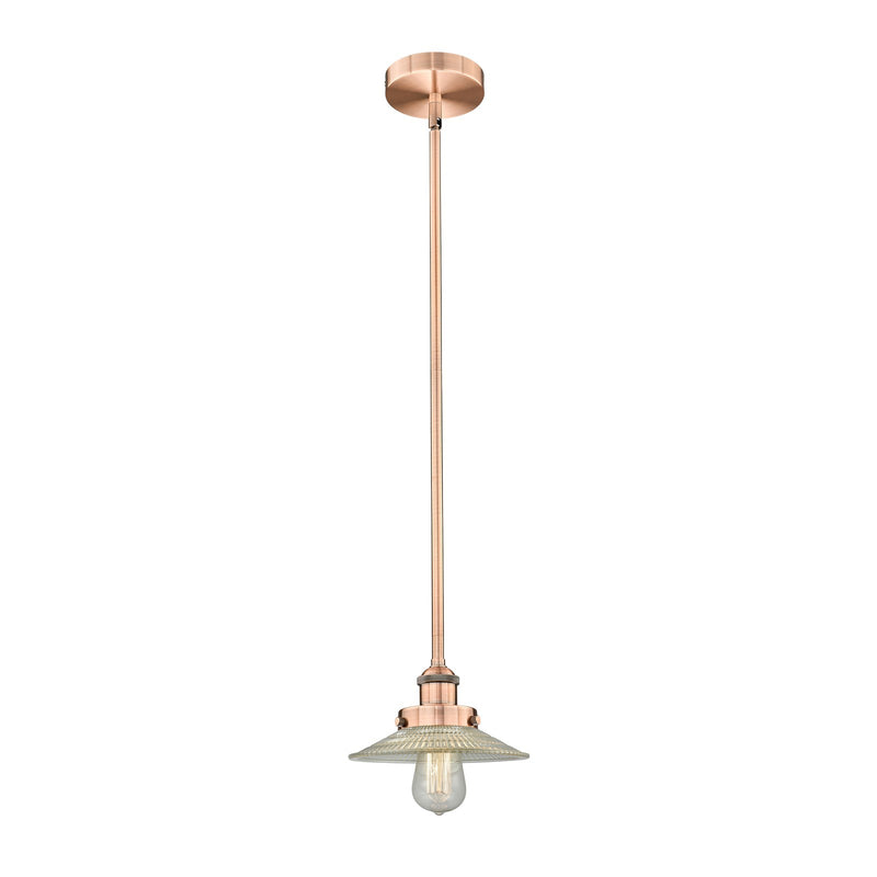 Innovations Halophane 9in 1-Light Mini Pendant | Industrial Antique Copper Steel and Clear Halophane Glass | Kitchen Island & Dining | Model 616-1SH-AC-G2