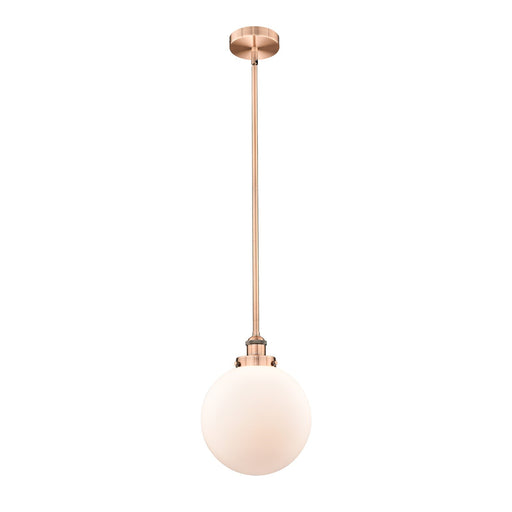Innovations Beacon 10in 1-Light Mini Pendant | Industrial Antique Copper and Matte White Frosted Glass | Kitchen Island & | Model 616-1SH-AC-G201-10