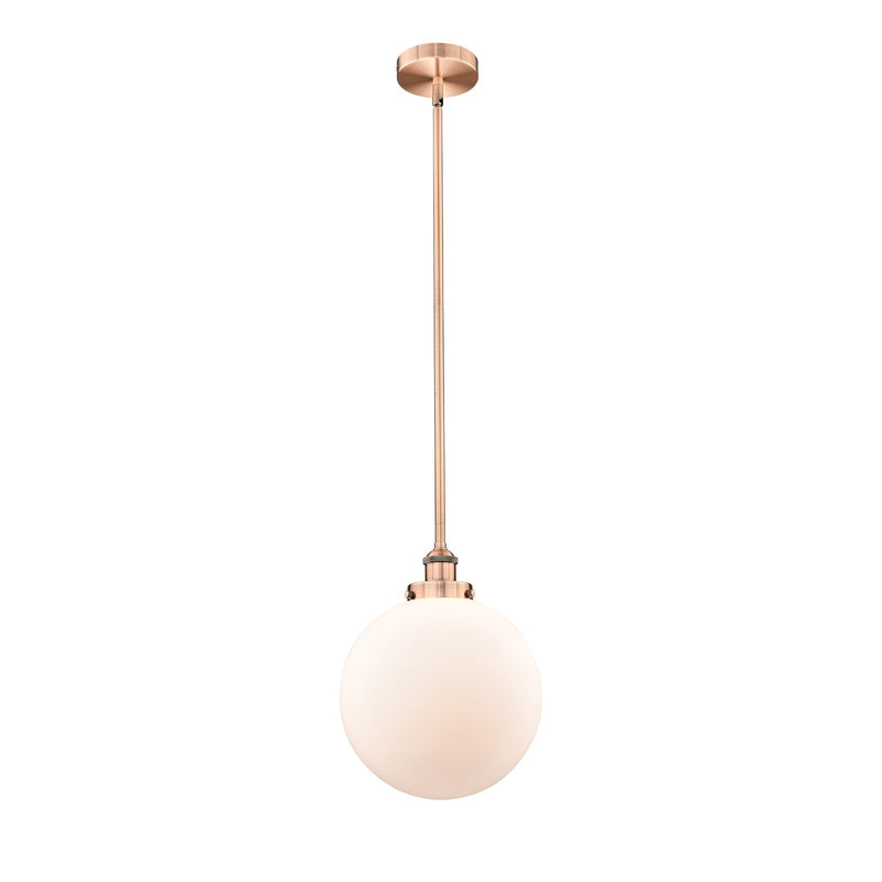Innovations Beacon 12in 1-Light Mini Pendant | Industrial Antique Copper and Matte White Frosted Glass | Kitchen Island & | Model 616-1SH-AC-G201-12