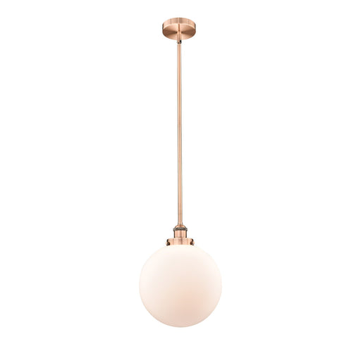 Innovations Beacon 12in 1-Light Mini Pendant | Industrial Antique Copper and Matte White Frosted Glass | Kitchen Island & | Model 616-1SH-AC-G201-12