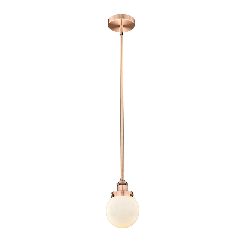 Innovations Beacon 6in 1-Light Mini Pendant | Industrial Antique Copper and Matte White Frosted Glass | Kitchen Island & Dining | Model 616-1SH-AC-G201-6