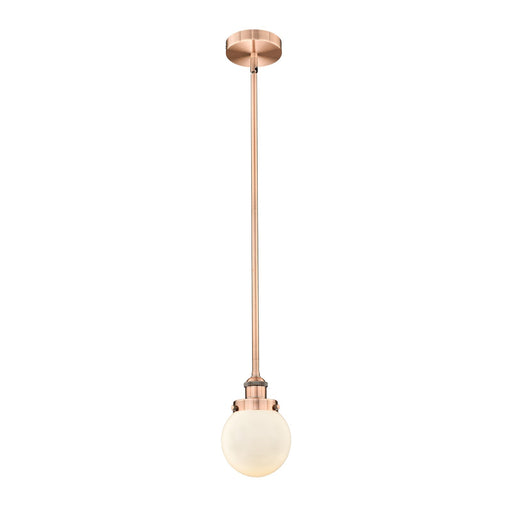 Innovations Beacon 6in 1-Light Mini Pendant | Industrial Antique Copper Steel and Matte White Frosted Glass | Kitchen Island | Model 616-1SH-AC-G201-6-LED