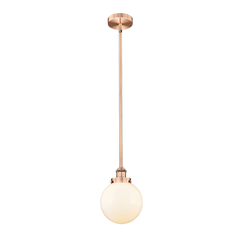 Innovations Beacon 8in 1-Light Mini Pendant | Industrial Antique Copper Steel and Matte White Frosted Glass | Kitchen Island | Model 616-1SH-AC-G201-8-LED