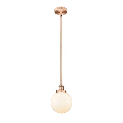 Innovations Beacon 8in 1-Light Mini Pendant | Industrial Antique Copper Steel and Matte White Frosted Glass | Kitchen Island | Model 616-1SH-AC-G201-8-LED