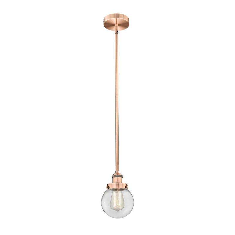 Innovations Beacon 6in 1-Light Mini Pendant | Industrial Antique Copper Steel and Clear Glass | Kitchen Island & Dining Room | 6 | Model 616-1SH-AC-G202-6