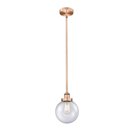 Innovations Beacon 8in 1-Light Mini Pendant | Industrial Antique Copper Steel and Seedy Glass | Kitchen Island & Dining Room | Model 616-1SH-AC-G204-8-LED