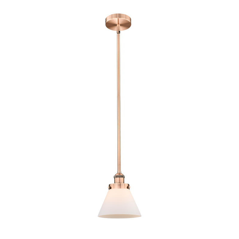 Innovations Cone 8in 1-Light Mini Pendant | Industrial Antique Copper Steel and Matte White Frosted Glass | Kitchen Island & | Model 616-1SH-AC-G41-LED