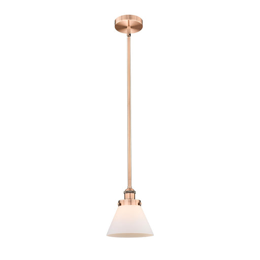 Innovations Cone 8in 1-Light Mini Pendant | Industrial Antique Copper Steel and Matte White Frosted Glass | Kitchen Island & | Model 616-1SH-AC-G41-LED