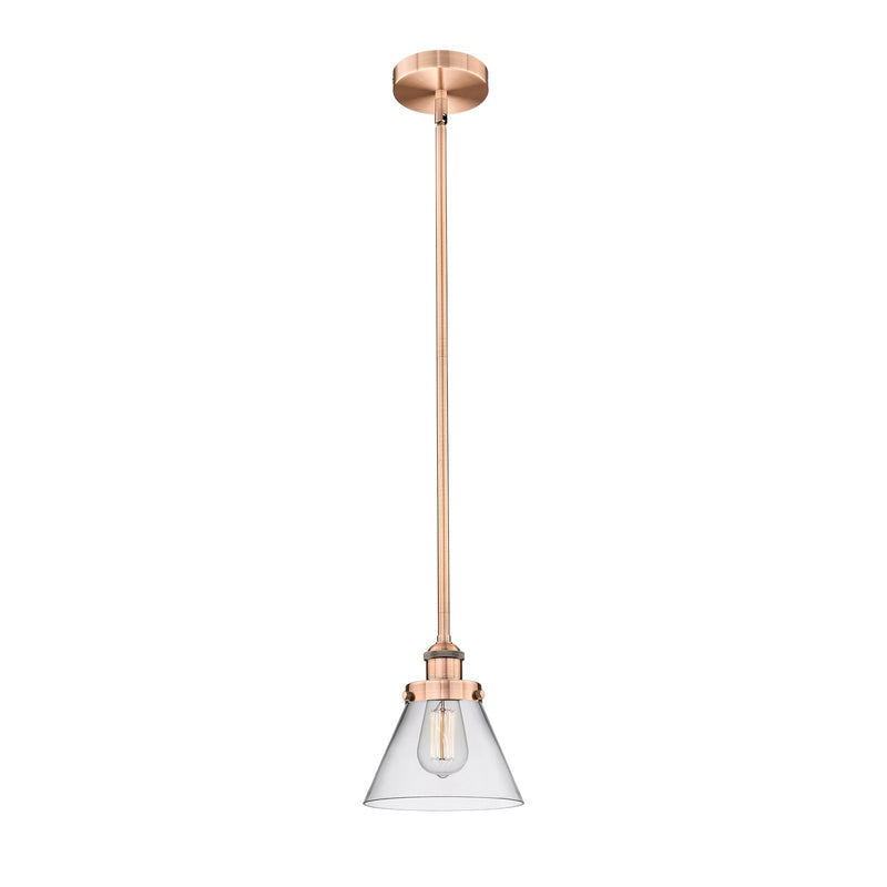 Innovations Cone 1-Light 7.75in Mini Pendant | Industrial Farmhouse Antique Copper Steel and Clear Glass | Kitchen Island & Dining | Model 616-1SH-AC-G42