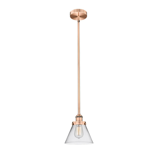 Innovations Cone 8in 1-Light Mini Pendant | Industrial Antique Copper Steel and Clear Glass | Kitchen Island & Dining Room | Model 616-1SH-AC-G42-LED