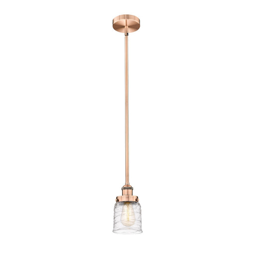 Innovations Bell 5in 1-Light Mini Pendant | Industrial Antique Copper Steel and Clear Deco Swirl Glass | Kitchen Island & Dining | Model 616-1SH-AC-G513
