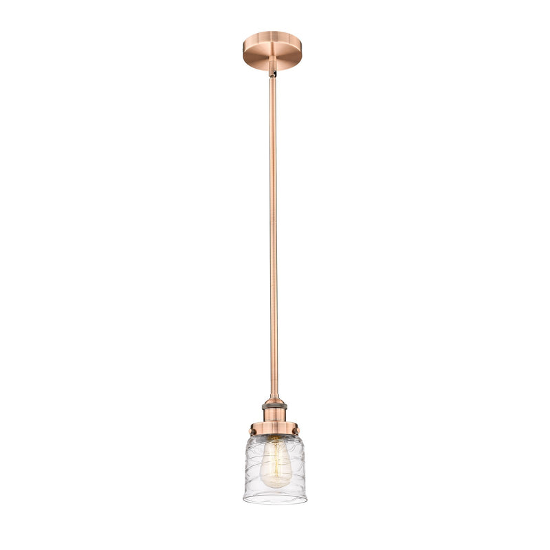 Innovations Bell 5in 1-Light Mini Pendant | Industrial Antique Copper Steel and Clear Deco Swirl Glass | Kitchen Island & | Model 616-1SH-AC-G513-LED