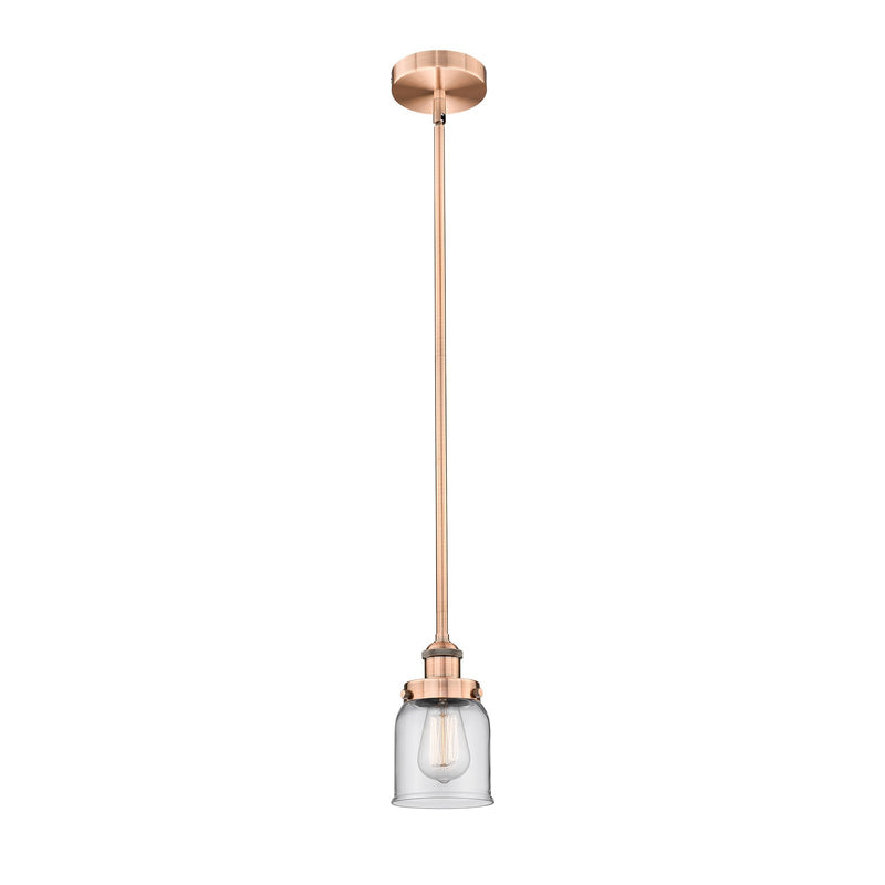 Innovations Bell 5in 1-Light Mini Pendant | Industrial Antique Copper and Clear Glass | Kitchen Island & Dining Room | 5 x 5 x | Model 616-1SH-AC-G52-LED