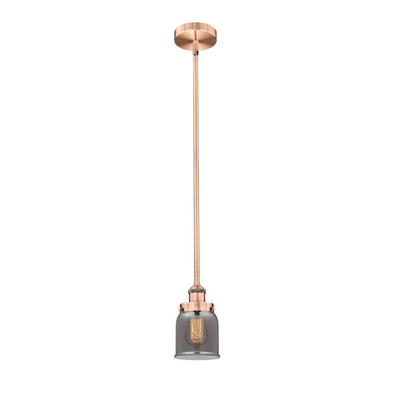 Innovations Bell 5in 1-Light Mini Pendant | Industrial Antique Copper Steel and Light Smoke Glass | Kitchen Island & Dining | Model 616-1SH-AC-G53-LED