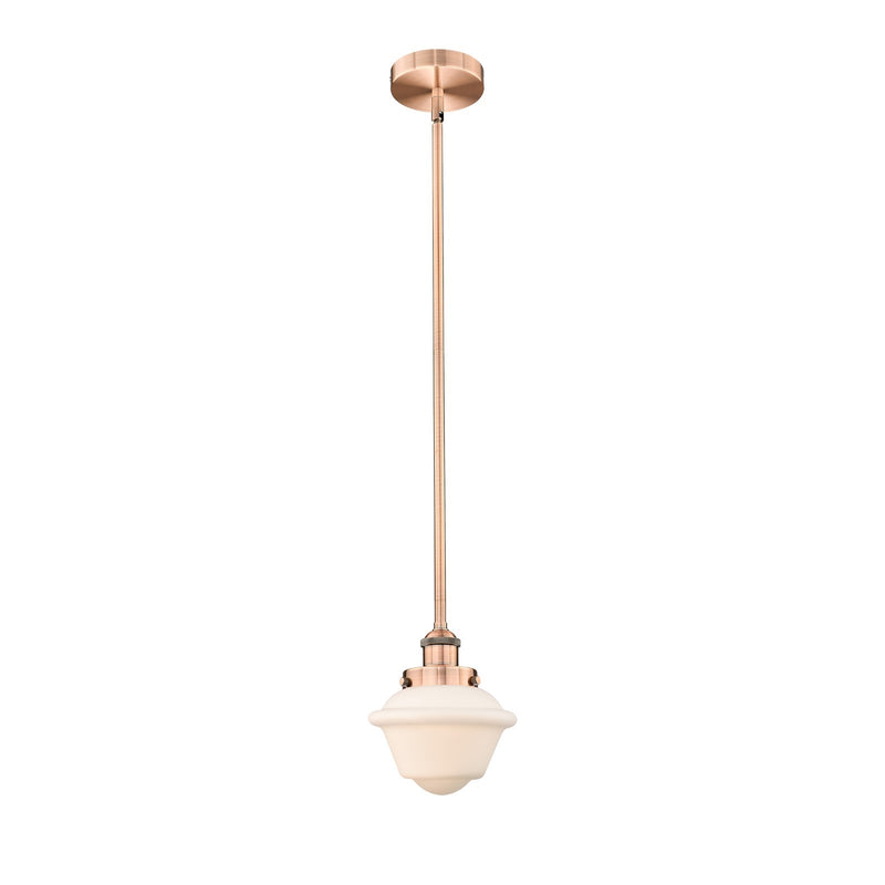 Innovations Oxford 7.25in 1-Light Mini Pendant | Traditional Antique Copper and Matte White Frosted Glass | Kitchen Island & | Model 616-1SH-AC-G531-LED
