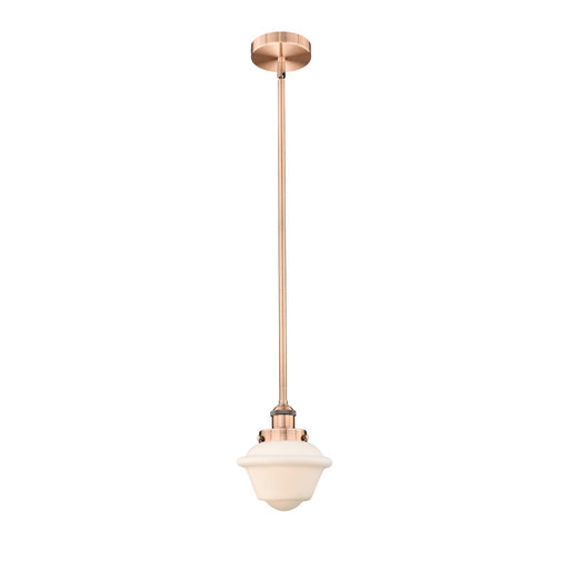 Innovations Oxford 7.25in 1-Light Mini Pendant | Traditional Antique Copper and Matte White Frosted Glass | Kitchen Island & | Model 616-1SH-AC-G531-LED