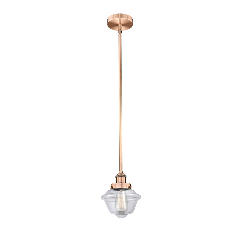 Innovations Oxford 7.25in 1-Light Mini Pendant | Traditional Antique Copper Steel and Clear Glass | Kitchen Island & Dining | Model 616-1SH-AC-G532-LED