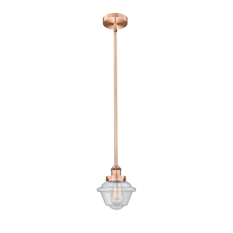 Innovations Oxford 7.25in 1-Light Mini Pendant | Traditional Antique Copper Steel and Seedy Schoolhouse Glass | Kitchen Island & | Model 616-1SH-AC-G534