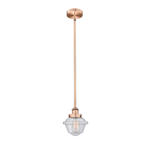 Innovations Oxford 7.25in 1-Light Mini Pendant | Traditional Antique Copper Steel and Seedy Schoolhouse Glass | Kitchen Island | Model 616-1SH-AC-G534-LED