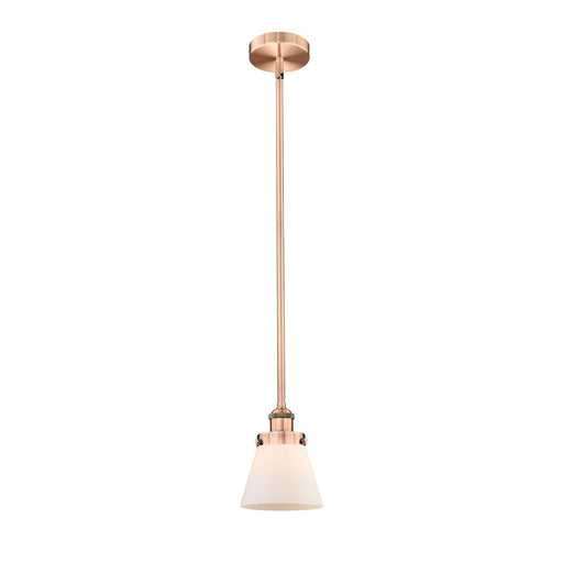 Innovations Cone 6.25in 1-Light Mini Pendant | Industrial Antique Copper Steel and Matte White Frosted Glass | Kitchen Island & | Model 616-1SH-AC-G61