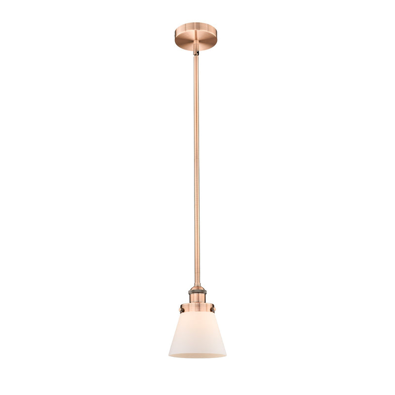 Innovations Cone 6.25in 1-Light Mini Pendant | Industrial Antique Copper Steel and Matte White Frosted Glass | Kitchen Island & | Model 616-1SH-AC-G61