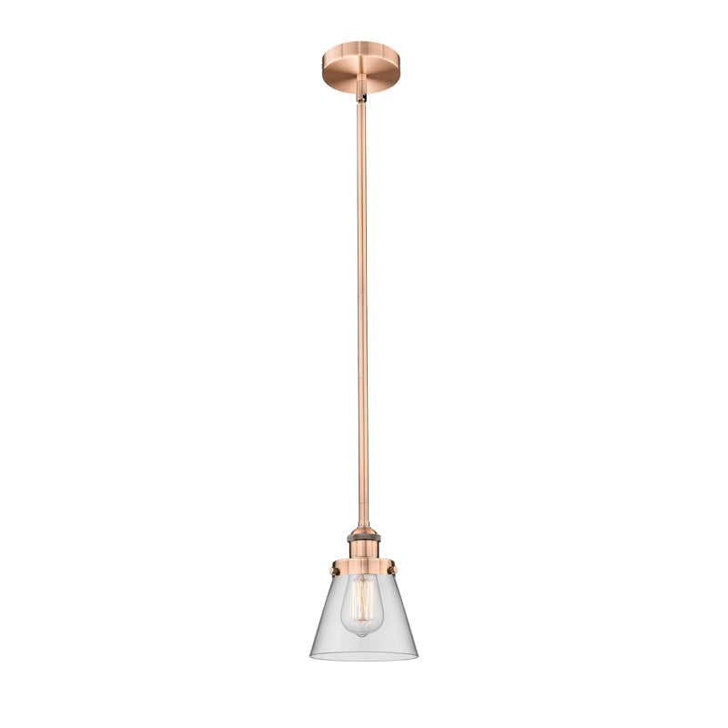 Innovations Cone 1-Light 6.25in Mini Pendant | Industrial Farmhouse Antique Copper Steel and Clear Glass | Kitchen Island & | Model 616-1SH-AC-G62-LED