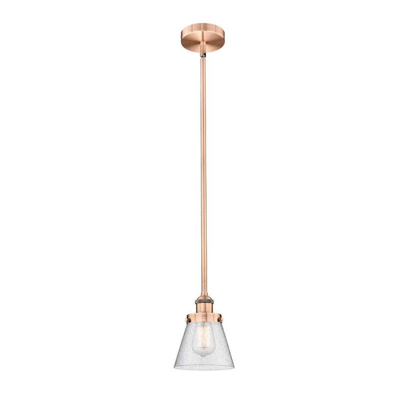 Innovations Cone 6.25in 1-Light Mini Pendant | Industrial Antique Copper Steel and Seedy Glass | Kitchen Island | 6.25 x 6.25 x 8.5 | Model 616-1SH-AC-G64