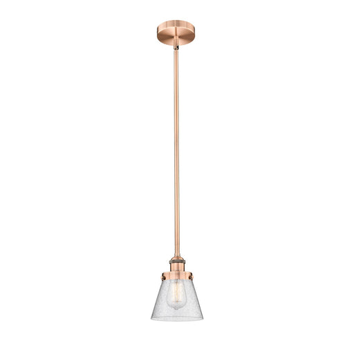 Innovations Cone 6.25in 1-Light Mini Pendant | Industrial Farmhouse Antique Copper Steel and Seedy Glass | Kitchen Island & | Model 616-1SH-AC-G64-LED