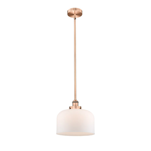 Innovations Bell 12in 1-Light Mini Pendant | Industrial Antique Copper Steel and Matte White Frosted Glass | Kitchen Island & | Model 616-1SH-AC-G71-L