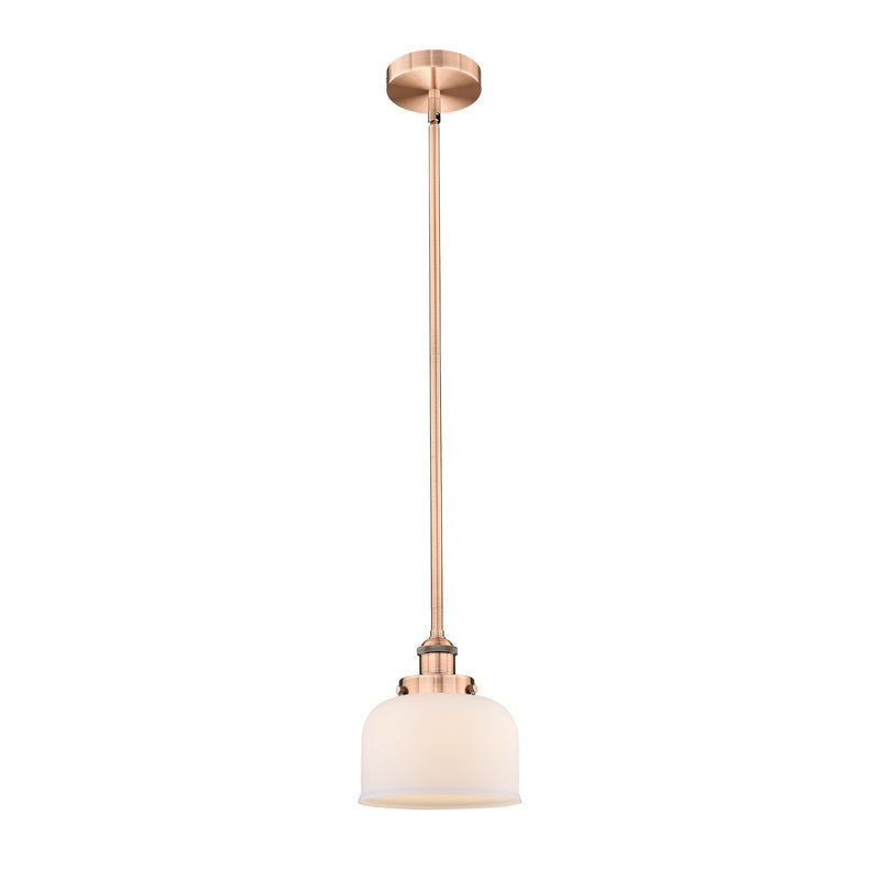 Innovations Bell 8in 1-Light Mini Pendant | Industrial Antique Copper Steel and Matte White Frosted Glass | Kitchen Island & | Model 616-1SH-AC-G71-LED