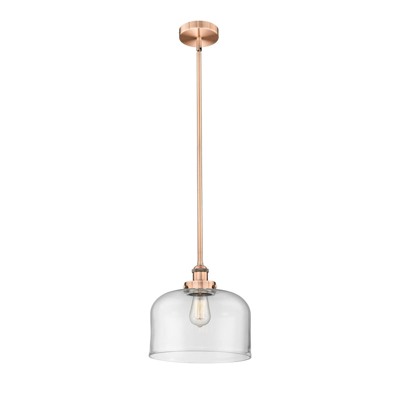 Innovations Bell 12in 1-Light Mini Pendant | Industrial Antique Copper Steel and Clear Glass | Kitchen Island & Dining Room | Model 616-1SH-AC-G72-L-LED
