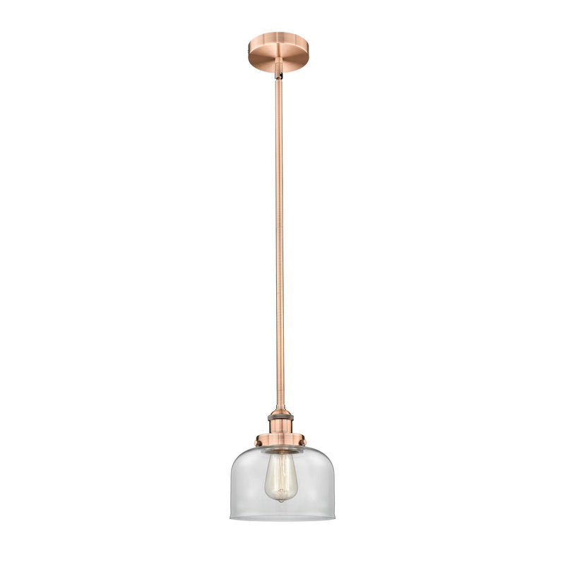 Innovations Bell 8in 1-Light Mini Pendant | Industrial Antique Copper Steel and Clear Glass | Kitchen Island & Dining Room | Model 616-1SH-AC-G72-LED