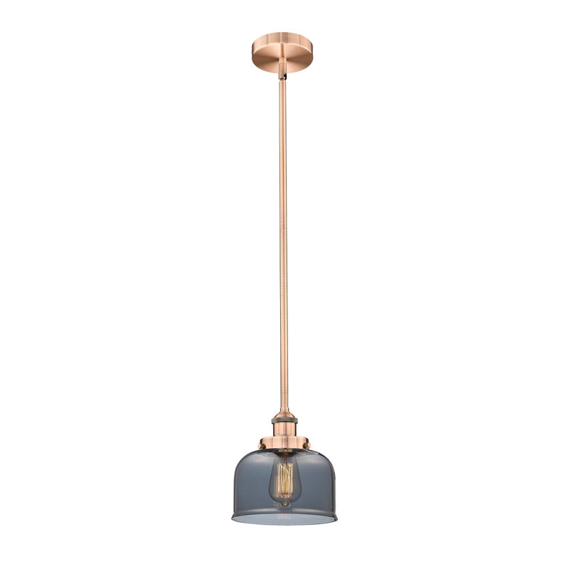 Innovations Bell 8in 1-Light Mini Pendant | Industrial Antique Copper and Light Smoke Glass | Kitchen Island | 7.75 x 7.75 x 8.25 in | Model 616-1SH-AC-G73