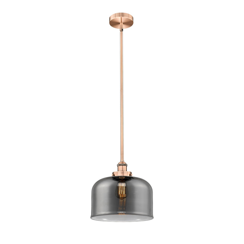 Innovations Bell 12in 1-Light Mini Pendant | Industrial Antique Copper Steel and Light Smoke Glass | Kitchen Island & Dining Room | Model 616-1SH-AC-G73-L
